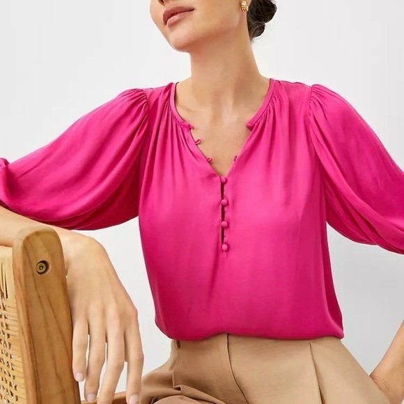 Ann Taylor Tops - NWT Ann Taylor Pink Button Popover